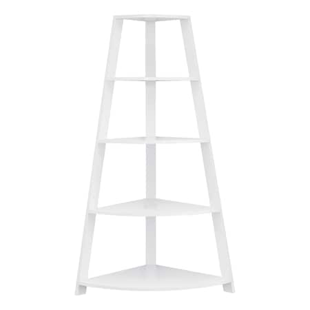 Monarch Specialties Bookshelf, Bookcase, Etagere, Corner, 4 Tier, 60"H, Office, Bedroom, Laminate, White, Contemporary I 2425